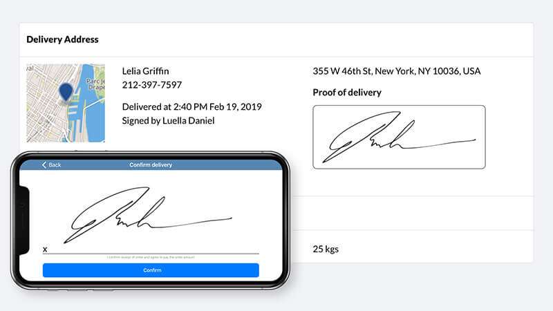 Dispatch Science: Offer proof of delivery with signature verification and time stamp attached to the order